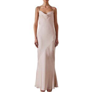Shona Joy Luxe Bias Cowl Maxi Satin Slip Dress Porcelain 12 Read